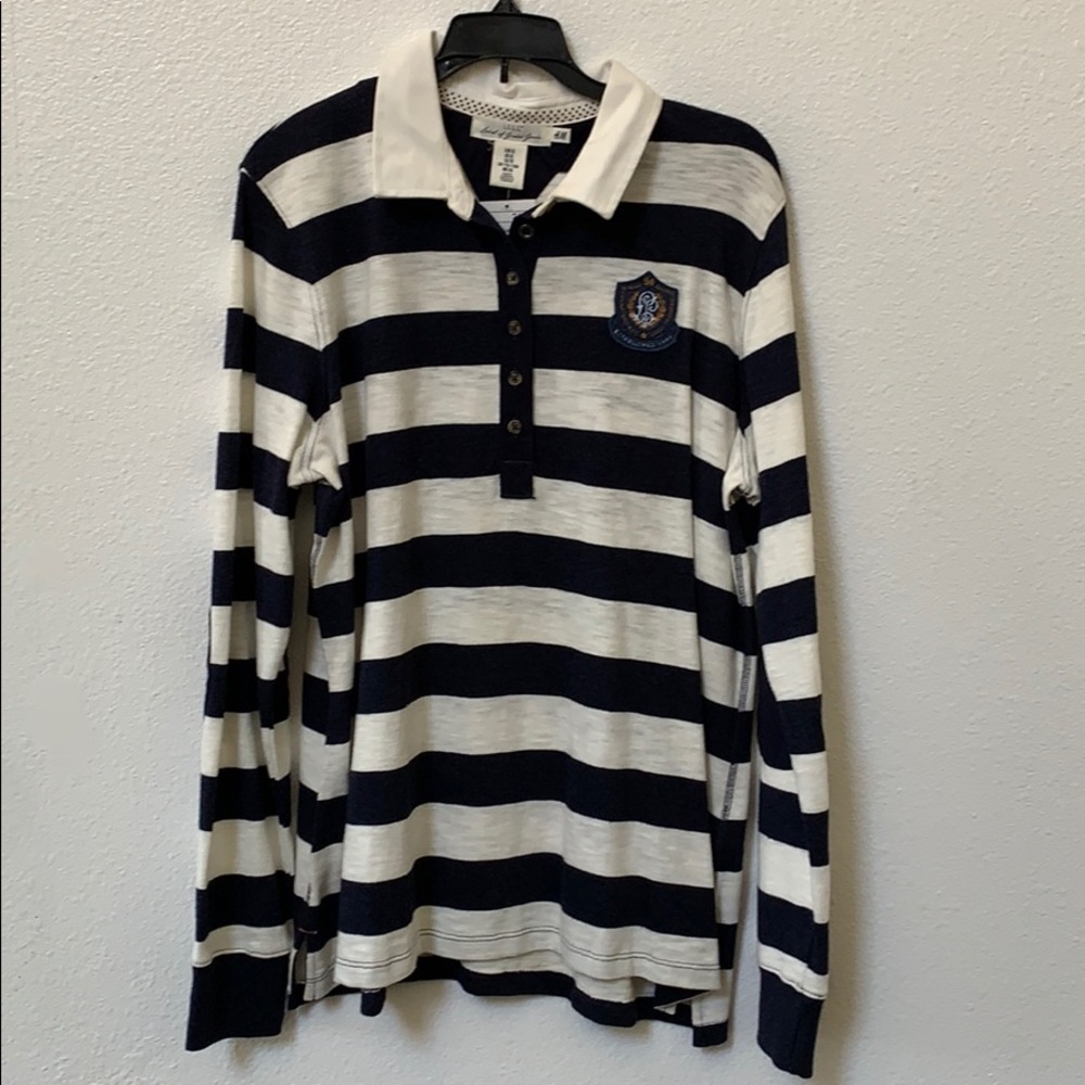 NWT H&M Navy Blue and White Striped Rugby Shirt